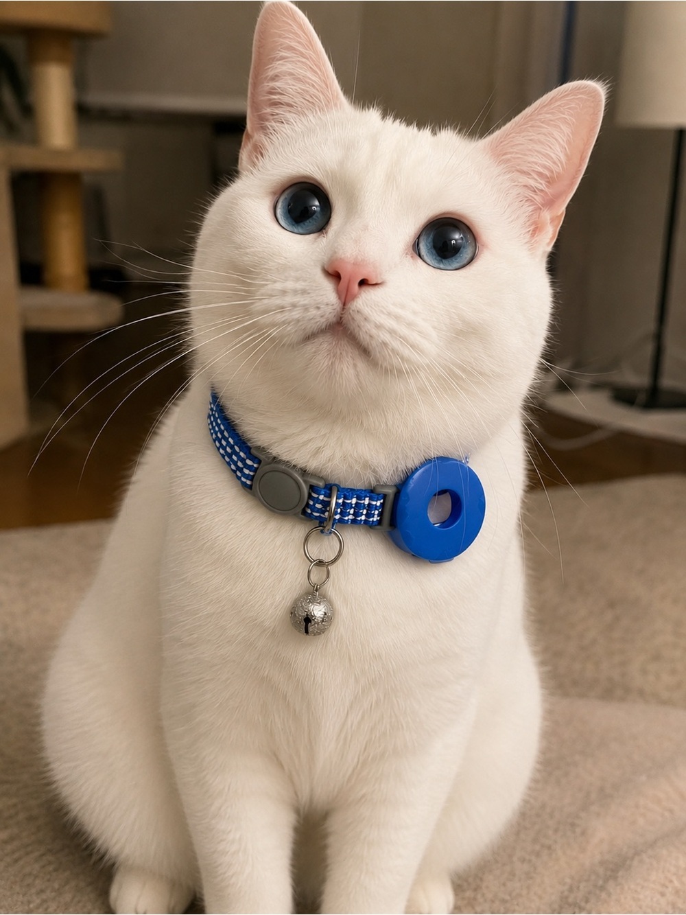 Blue Cat Collar with Reflective Pattern